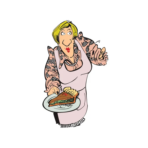 Mutter kocht Pizza Cartoon-Figur — Stockvektor