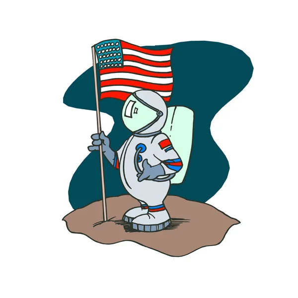 Astronauta americano personaggio dei cartoni animati. Illustrazione vettoriale . — Vettoriale Stock