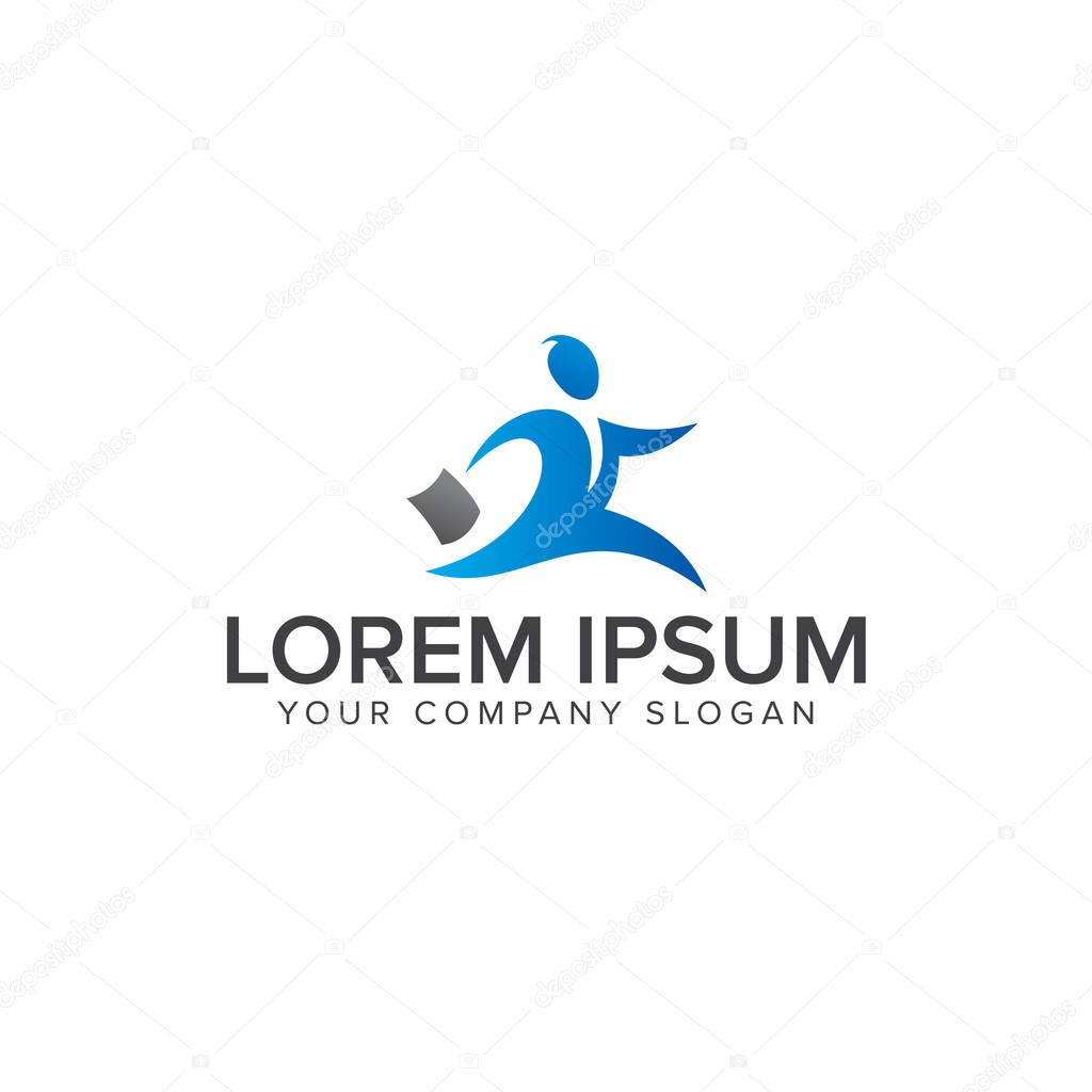 Running businessman Icon logo  design concept template. fully editable vector