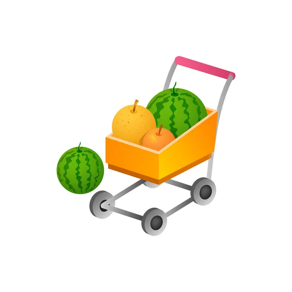 Carrinho de compras com fruta de agrião. símbolo isométrico Design de ilustração vetorial — Vetor de Stock