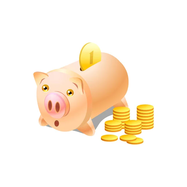 Porco e moeda. conceito de depósito financeiro. Ilustração vetorial — Vetor de Stock