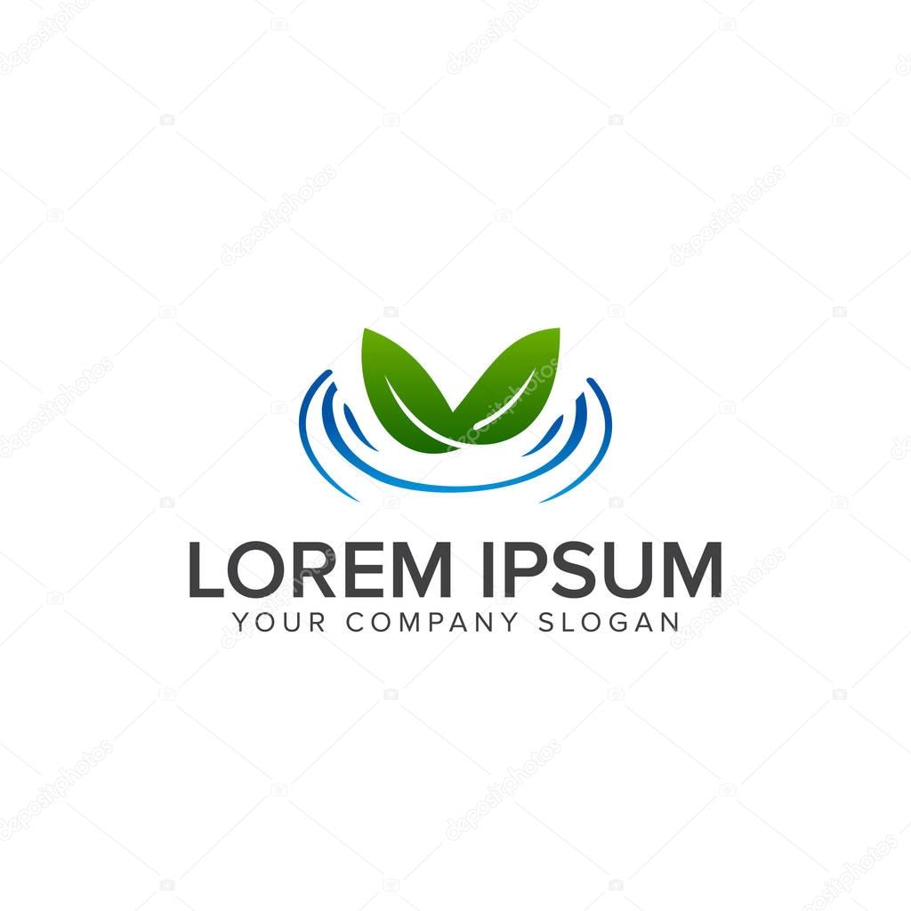 leaf water logo design concept template
