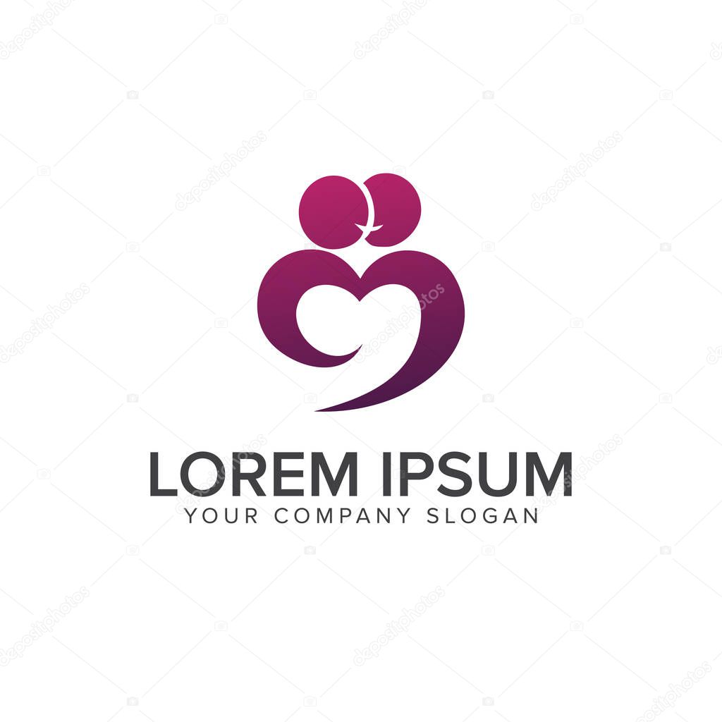 Couple people kiss love logo design concept template . fully editable vector