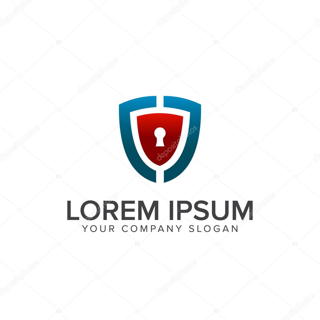 Shield with keyhole logo. security logo design concept template . fully editable vector