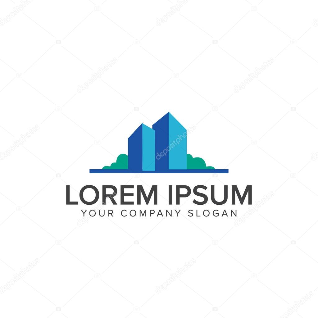 blue building logo. Architectural Construction and Real Estate logo design concept template