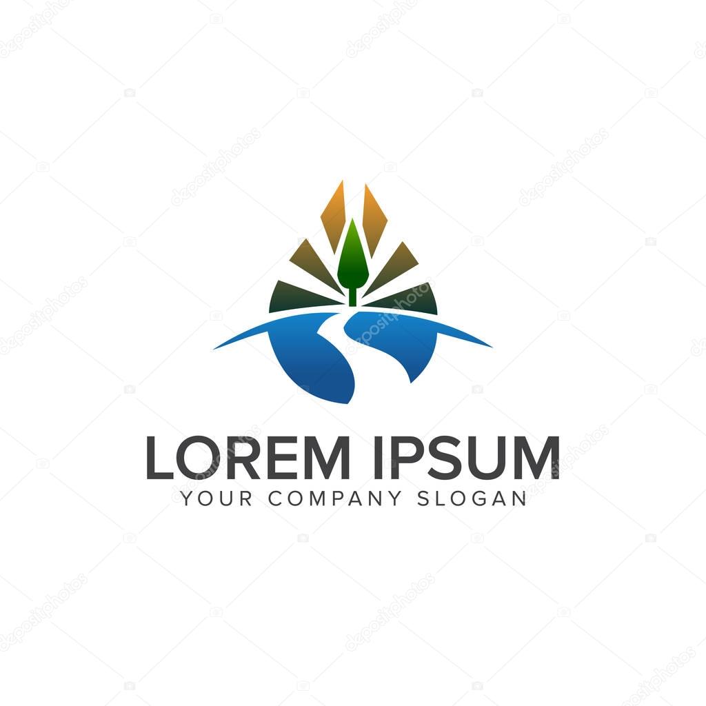 Leaf and sun logo. Landscaping Leaf Garden nature logo design concept template . fully editable vector