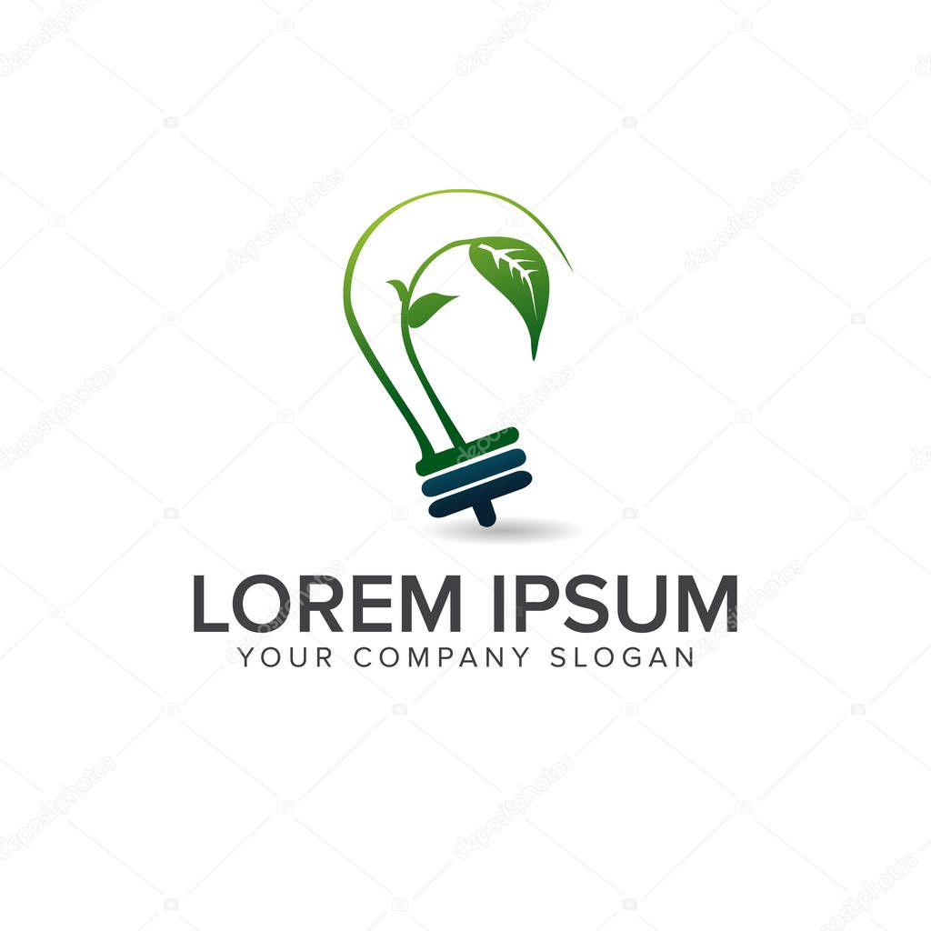 Bulb green leaf logo  design concept template. fully editable vector