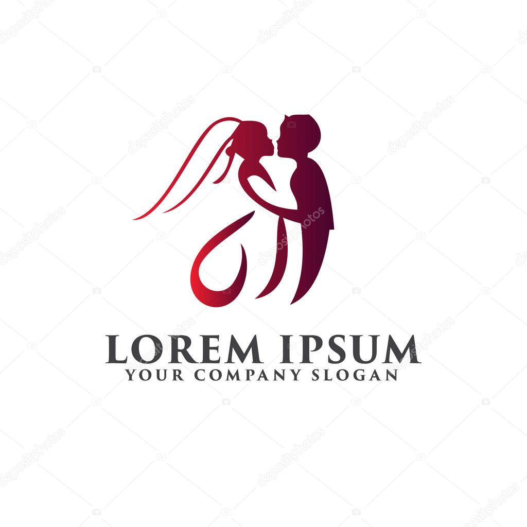 Wedding romantic kiss logo design concept template. fully editable vector