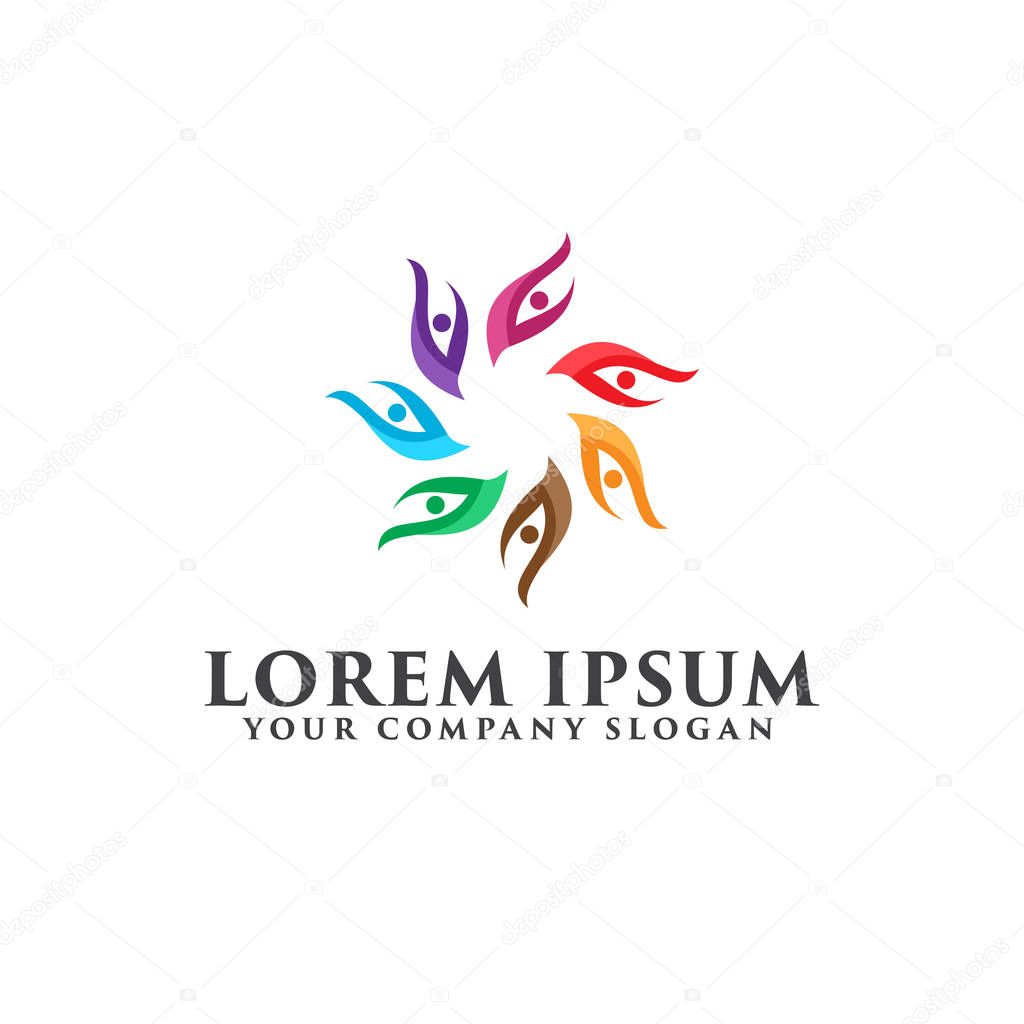 People leaf logo. partner logo design concept template. fully editable vector