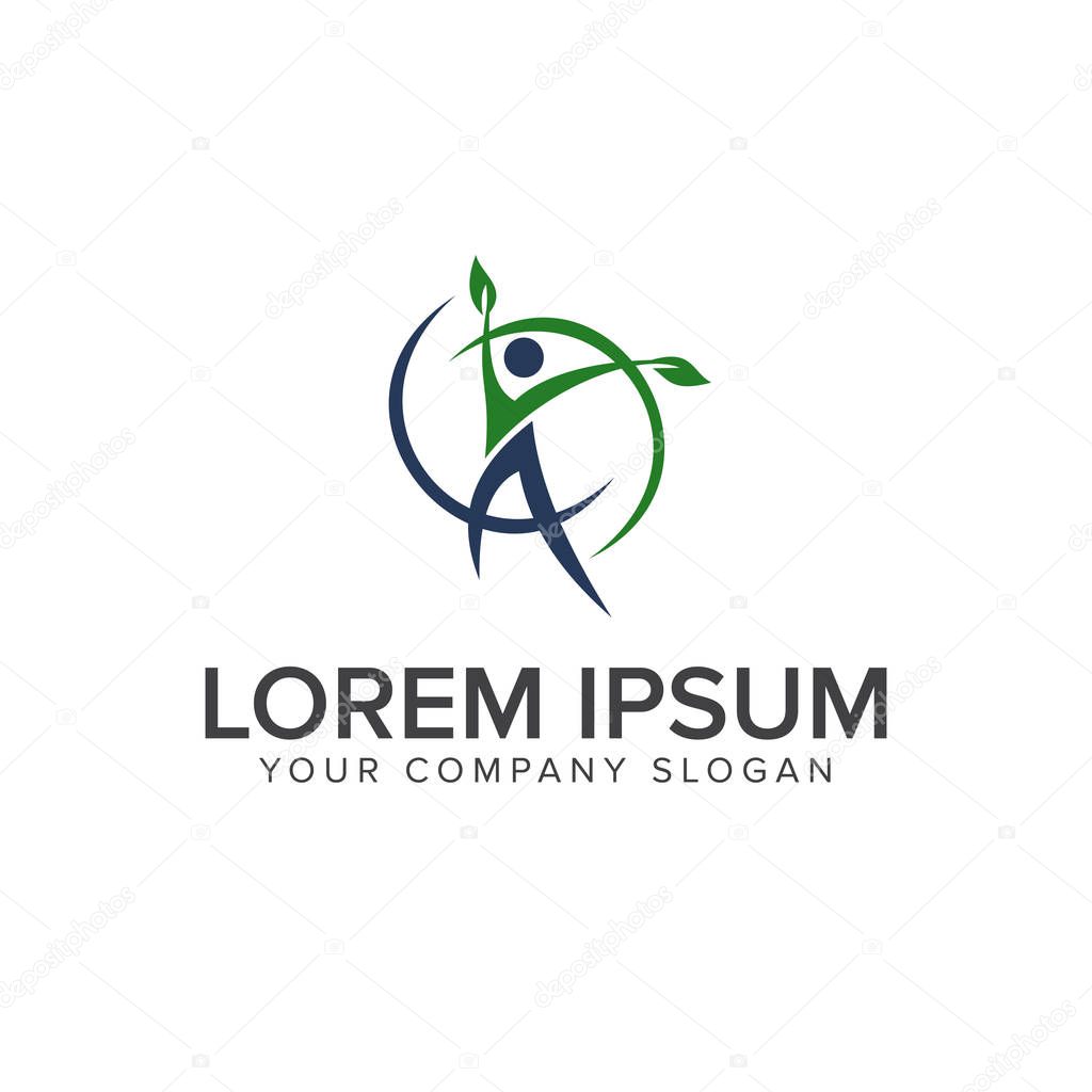 Healty people logo. leaf logo design concept template. fully editable vector