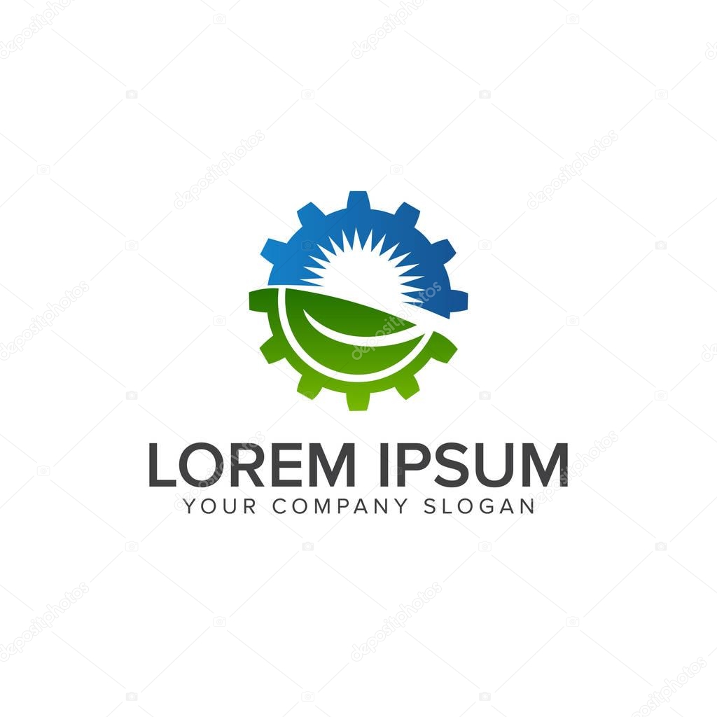 leaf sun gear logo. energy, industrial logo design concept