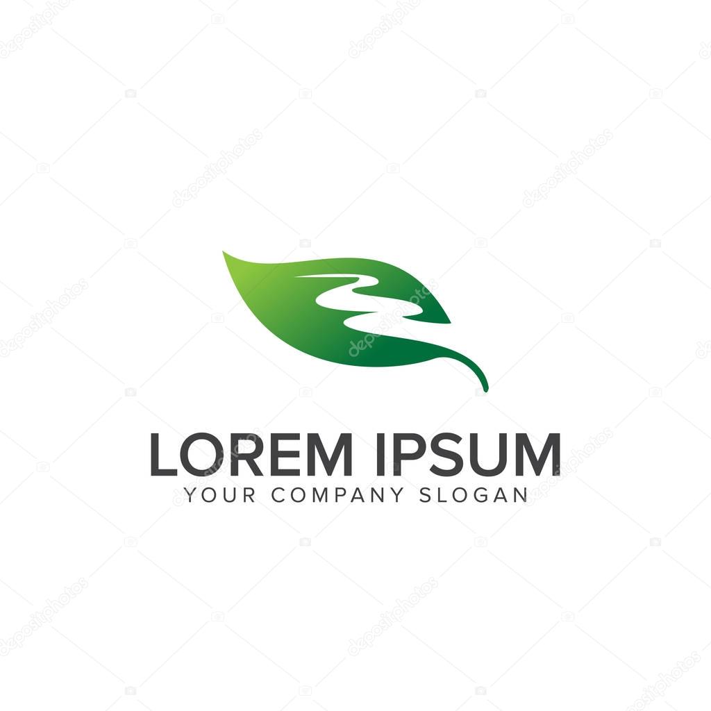 Leaf road logo design concept template. fully editable vector
