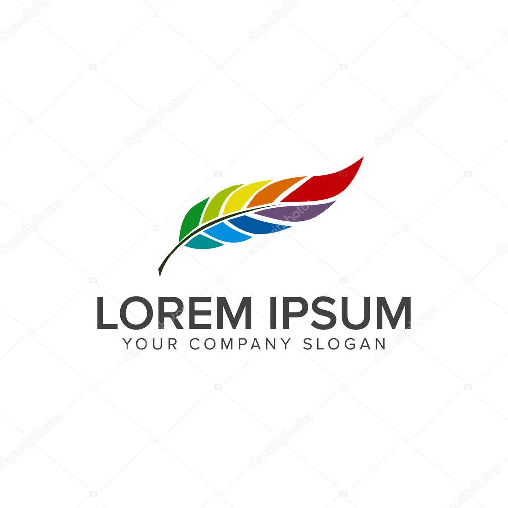 Feather leaf Logo. Multicolor design concept template. fully editable vector