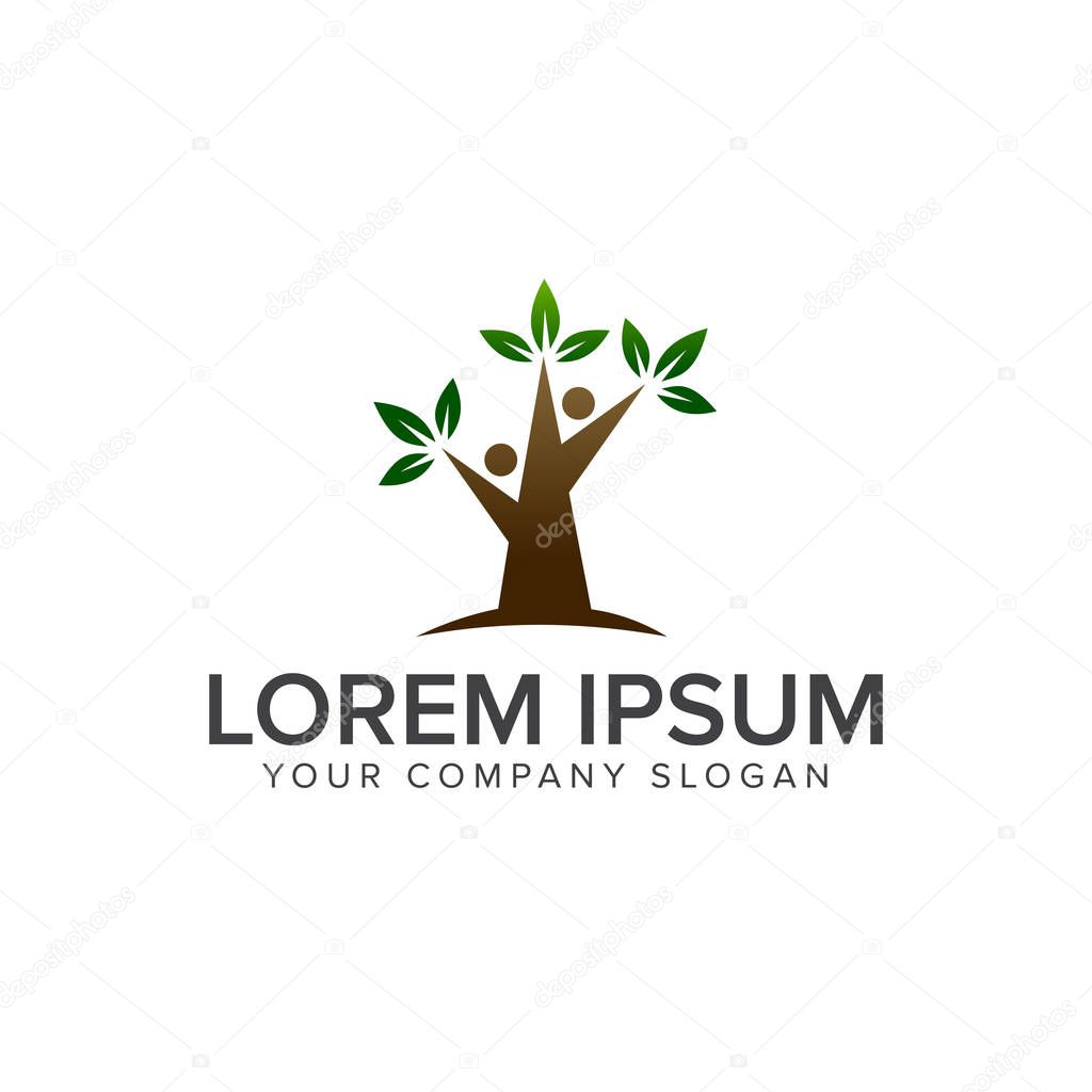Tree people logo design concept template. fully editable vector