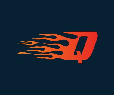 Harf Q alev Logo. hız logo tasarım kavramı şablonu