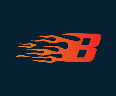 B harfi alev Logo. hız logo tasarım kavramı şablonu