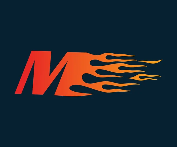 Letra M Flame Logo. Plantilla de concepto de diseño logo velocidad — Vector de stock