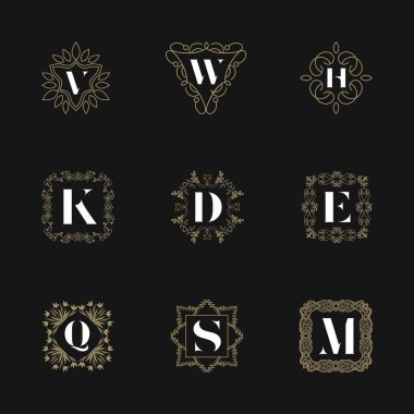 Monogram amblem amblemi küme. Kaligrafi logo süsleme vektör 