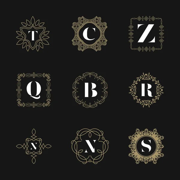 Insegne emblema monogramma impostato. Vettore dell'ornamento del logo calligrafico — Vettoriale Stock