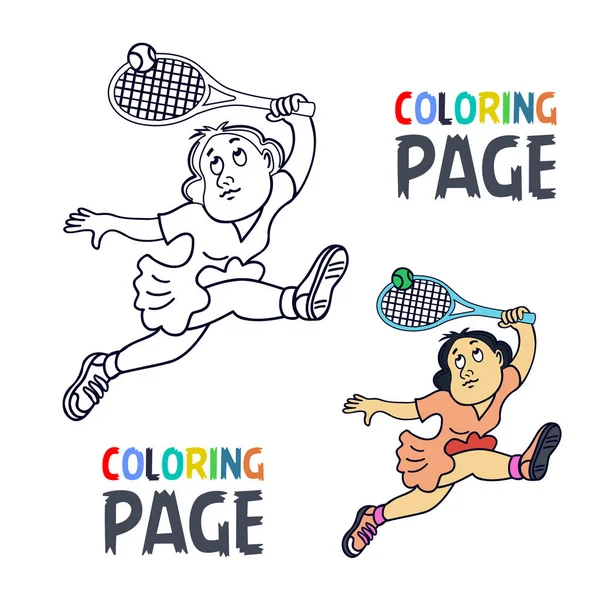 Χρωματισμός σελίδα με γυναίκα τένις παίκτης κινουμένων σχεδίων — Διανυσματικό Αρχείο