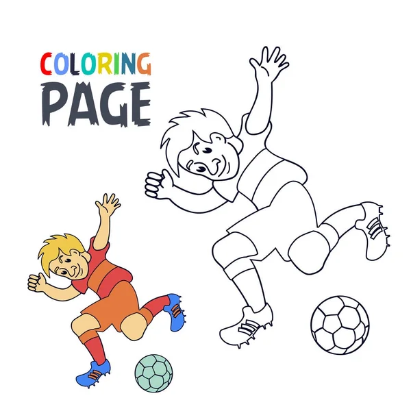Página para colorear con fútbol fútbol jugador de dibujos animados — Vector de stock