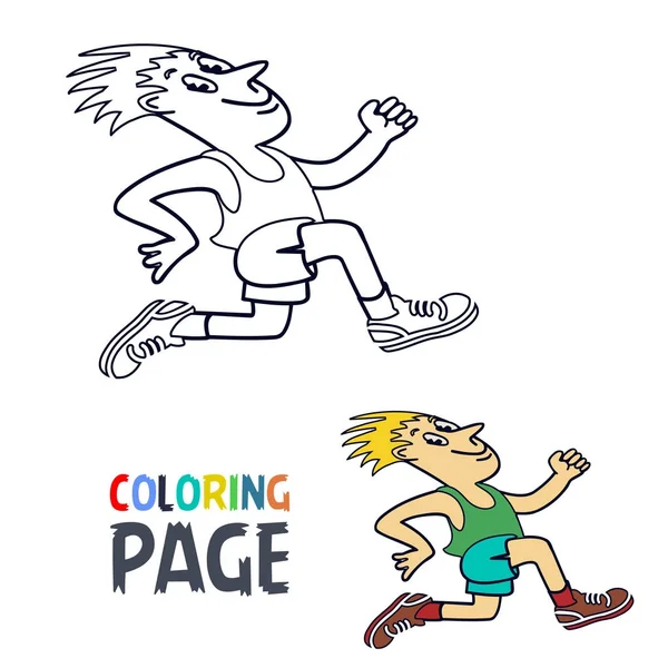 Página para colorear con hombre corriendo dibujos animados — Vector de stock