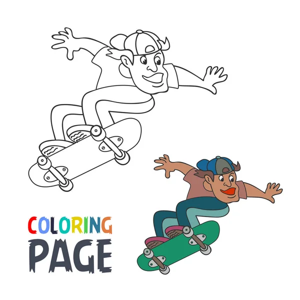 Página para colorear con dibujos animados jugador de skate — Archivo Imágenes Vectoriales