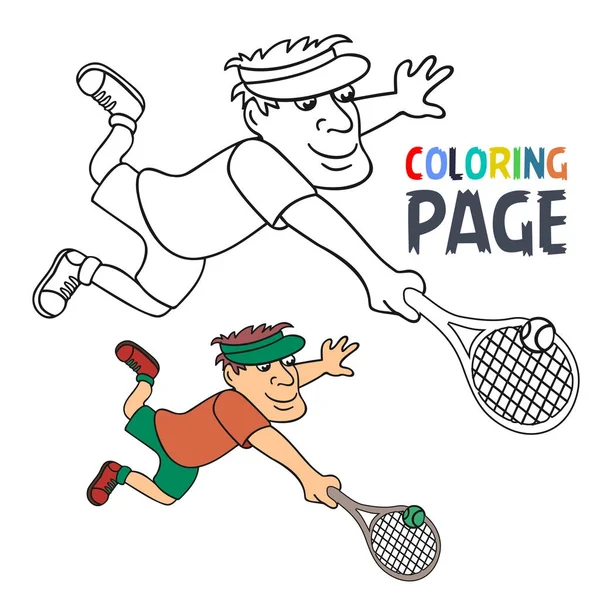 Tenis oyuncu çizgi film boyama sayfası — Stok Vektör