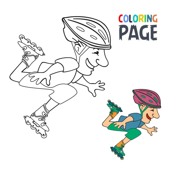 Página para colorear con dibujos animados jugador de patines — Vector de stock