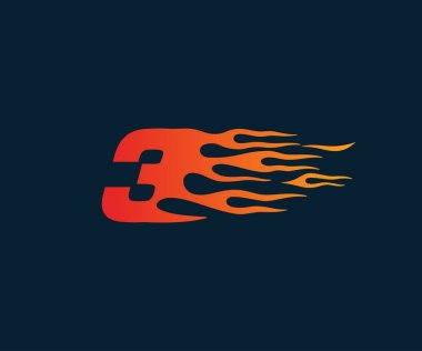 3 numara ateş etmek Logo. Hız yarış tasarım kavramı şablonu