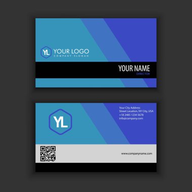 Modern yaratıcı ve mavi koyu renk ile temiz kartvizit şablonu