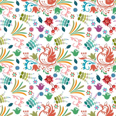 güzel kuş çiçek renkli desenli arka plan elle çizilmiş