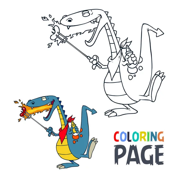 Página para colorear de dibujos animados de dinosaurios — Vector de stock