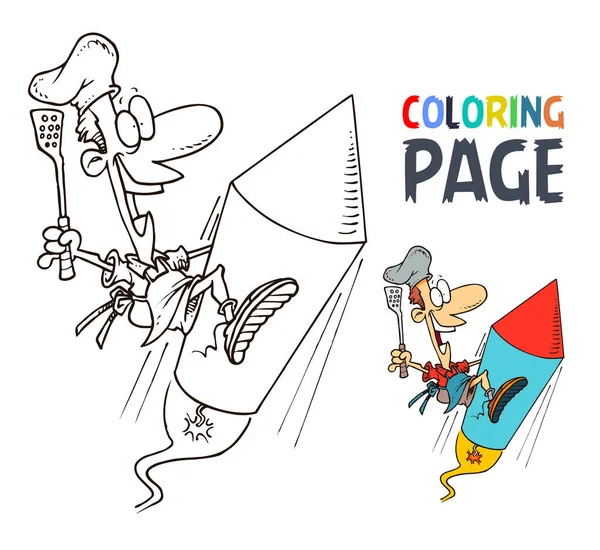 Página para colorear de dibujos animados de chef y cohete — Archivo Imágenes Vectoriales