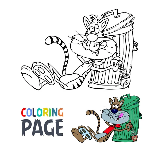 Leniwy kot kreskówka farbowanie strona — Wektor stockowy