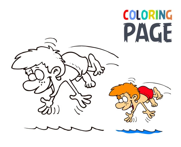 Chłopiec rozpryskiwania wody kreskówki kolorowanki — Wektor stockowy