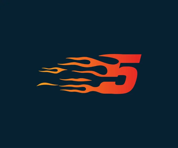 5-ös szám tűz láng logó. sebesség race koncepció tervezősablon — Stock Vector