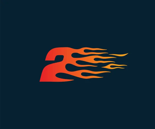 2-es szám tűz láng logó. sebesség race koncepció tervezősablon — Stock Vector