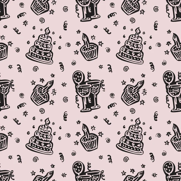 Happy birthday hand drawn pattern Background with dark color