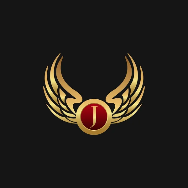 Розкішний лист J Emblem Wings шаблон дизайну логотипу — стоковий вектор