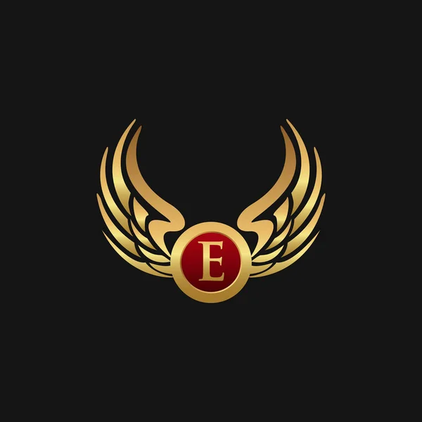 Роскошное письмо E Эмблема Крылья дизайн логотипа шаблон — стоковый вектор