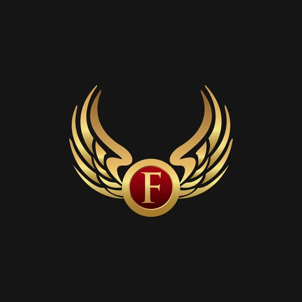 Letra de lujo F emblema alas logotipo diseño concepto plantilla — Archivo Imágenes Vectoriales