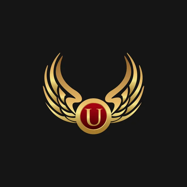 Lyxiga bokstaven U Emblem vingar logotyp design koncept mall — Stock vektor
