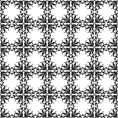 Vektör seamless modeli. Siyah ve beyaz Stylized çiçek ornamen
