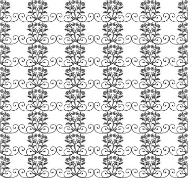 Vektör seamless modeli. Siyah ve beyaz Stylized çiçek ornamen