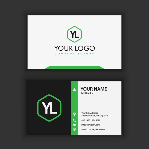 Modern Creative and Clean Business Card Template with green dark color — Stock Vector