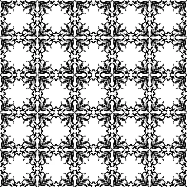 Vector naadloze patroon. Zwart-wit gestileerd bloemen ornamen — Stockvector