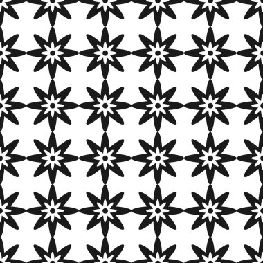Vektör seamless modeli. Siyah ve beyaz yinelenen geometrik yıldız desen