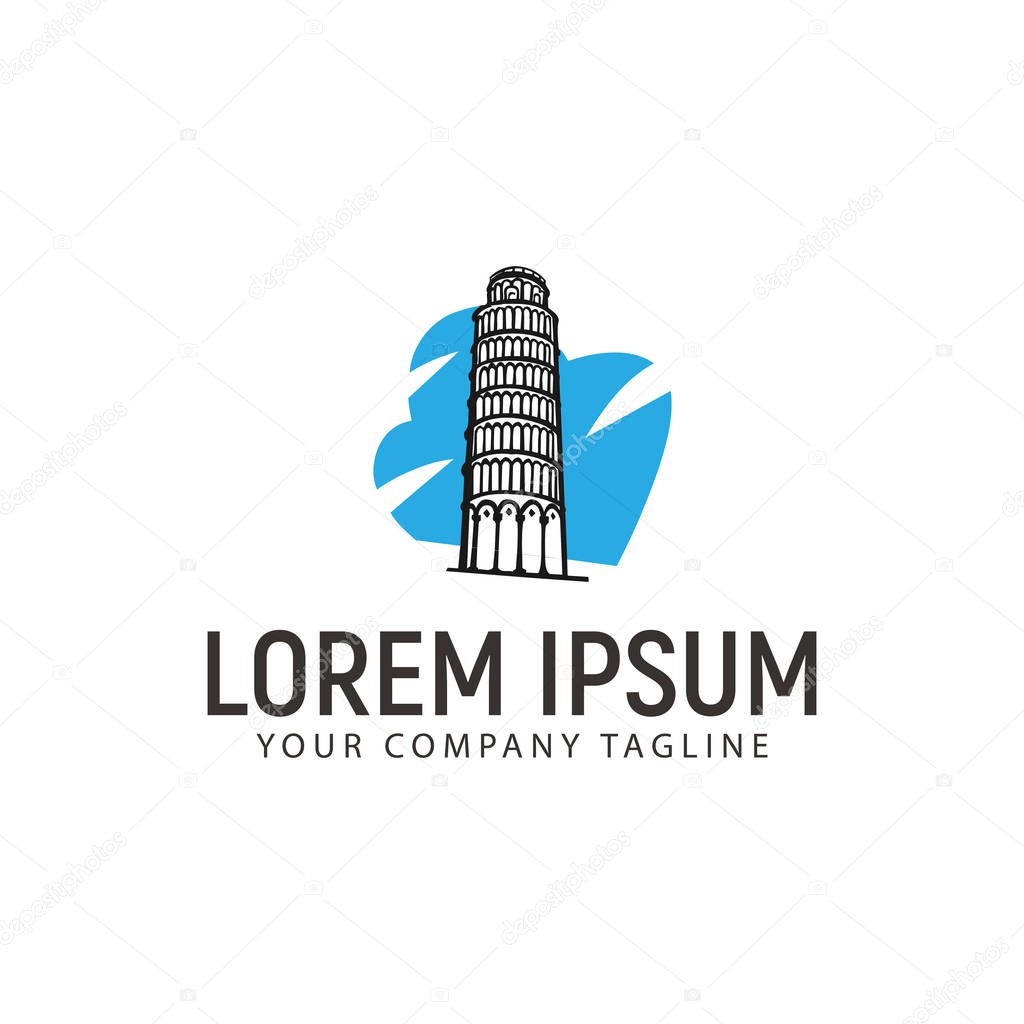 Tower of Pisa logo hhand drawn design concept template. Fully editable vector.