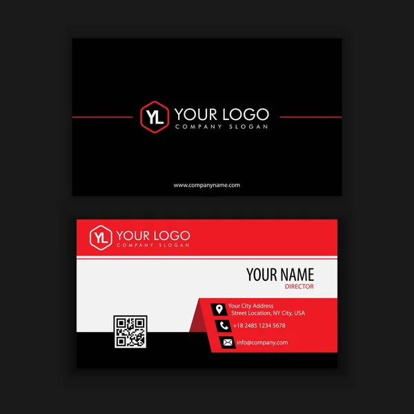 Moderne kreative und saubere Visitenkartenvorlage mit roter schwarzer Farbe — Stockvektor